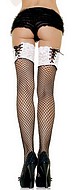 Thigh high stockings with corseted lace top in fishnet